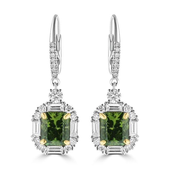 Ladies Earrings with Sodalite-JULEVE 18KT WHITE GOLD 5.06CT GREEN GARNET & 1.44CTW DIAMOND DANGLE EARRINGS