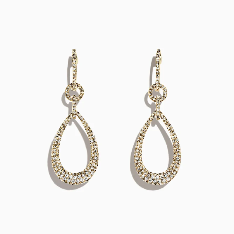 Ladies Earrings for Teens-14K Yellow Gold Diamond Drop Earrings, 1.50 TCW