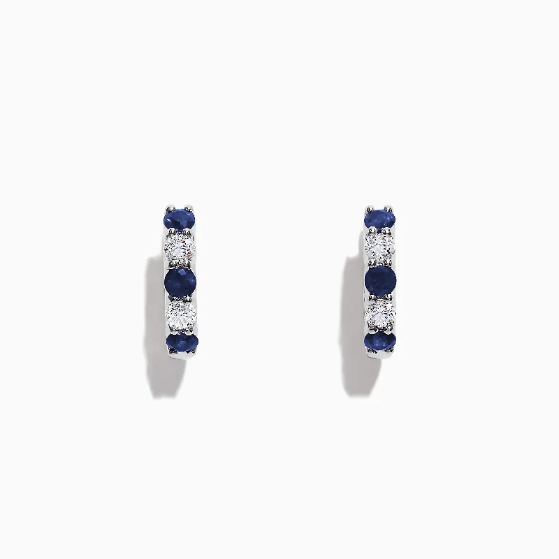 Ladies Earrings for Dancers-Royale Bleu 14K Gold Sapphire and Diamond Hoop Earrings, 1.19 TCW