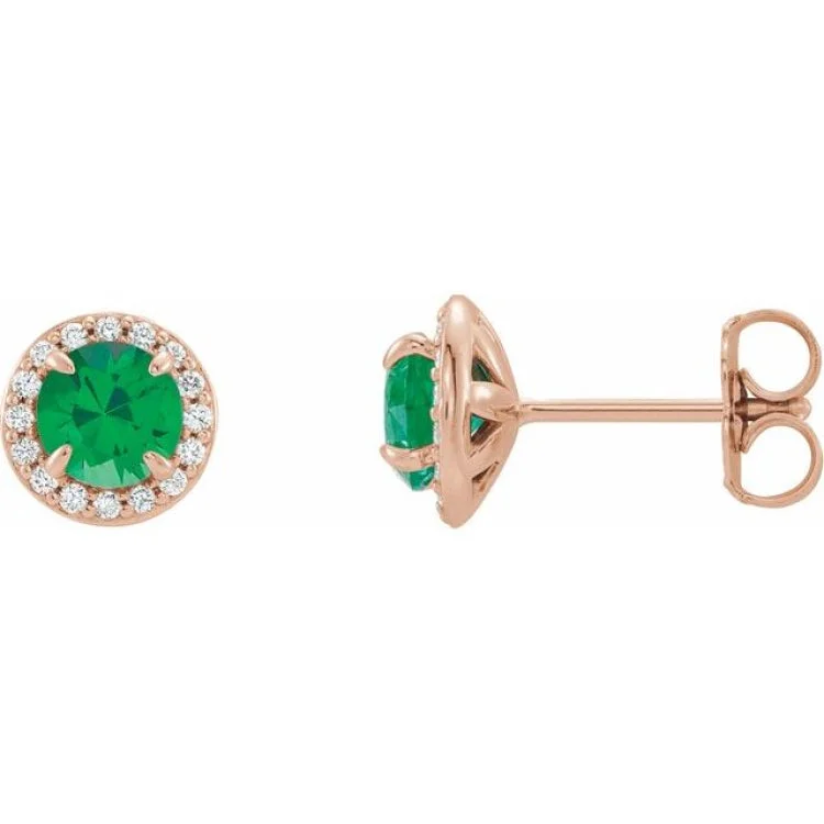 Ladies Earrings for Athletes-14K Rose 5 mm Natural Emerald & 1/8 CTW Natural Diamond Earrings