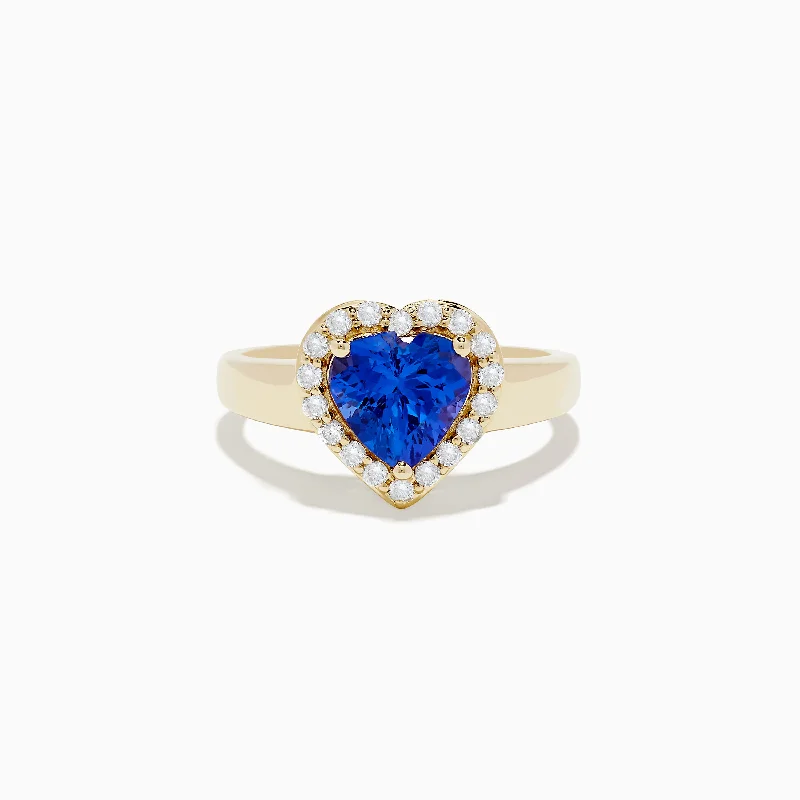 Ladies Rings with Pyroxmangite-Nahla Siri 14K Yellow Gold Tanzanite and Diamond Heart Ring