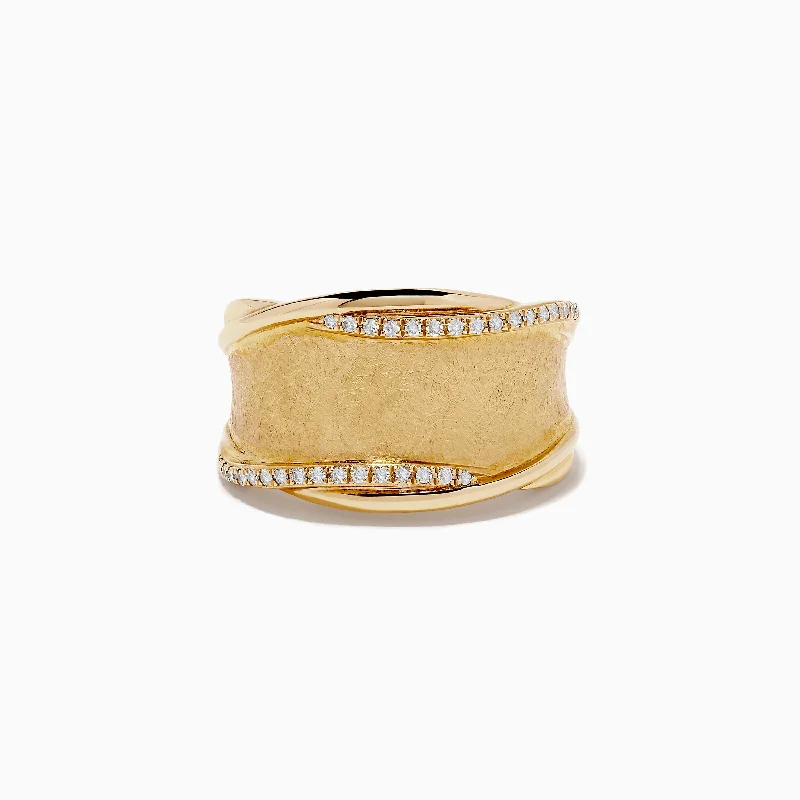 Ladies Rings Oval Shape-D'Oro 14K Brushed Yellow Gold Diamond Accented Ring