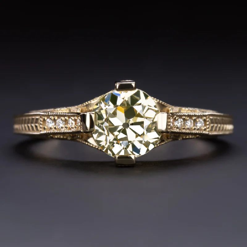 Ladies Engagement Rings with Phenakite-1.13ct LIGHT YELLOW SI1 OLD EUROPEAN CUT DIAMOND ENGAGEMENT RING VINTAGE STYLE