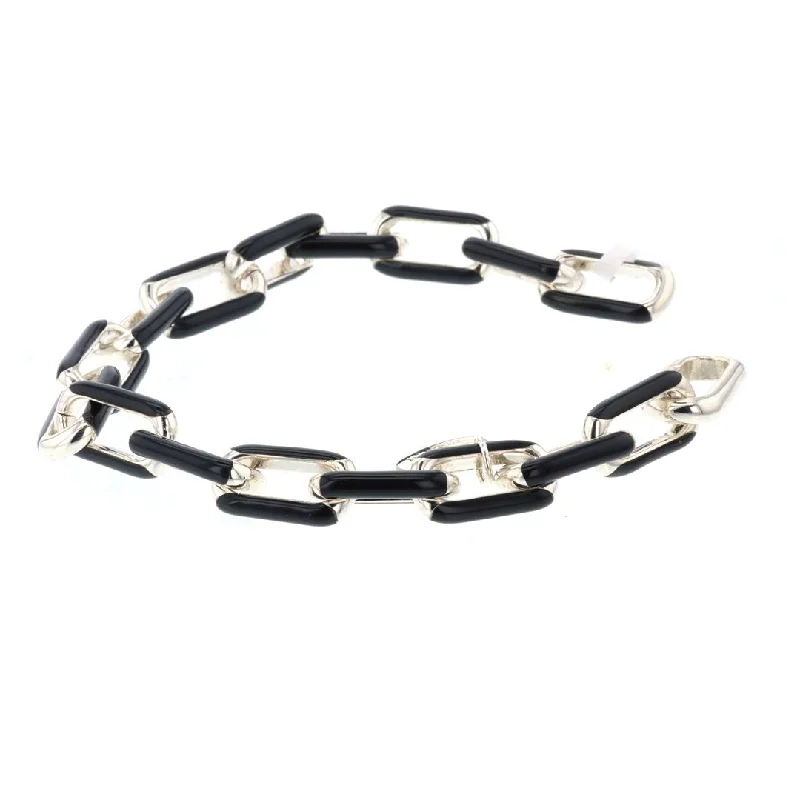 Chain Bracelets -Sterling Silver & Dark Enamel Link Bracelet