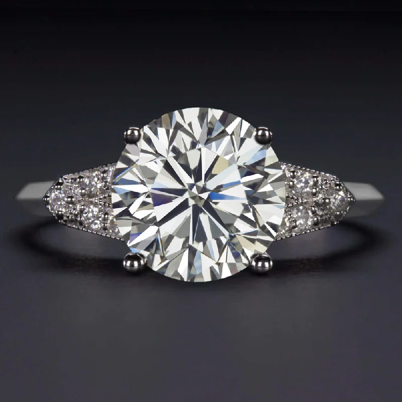 Ladies Engagement Rings Marquise Cut-3ct DIAMOND ENGAGEMENT RING GIA CERTIFIED VS2 ROUND CUT VINTAGE STYLE WHITE GOLD