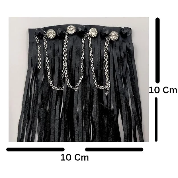 Ladies Rings Thin Band-Black Fringe and Rhinestone Patch