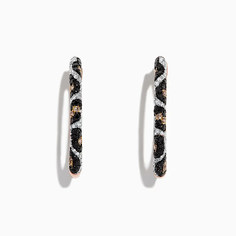 Ladies Earrings Ethnic Style-14K Rose Gold Diamond Leopard Spot Hoop Earrings, 0.78 TCW