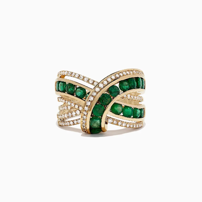 Ladies Rings with Chrysocolla-Brasilica 14K Yellow Gold Emerald and Diamond Wrap Ring, 2.22 TCW