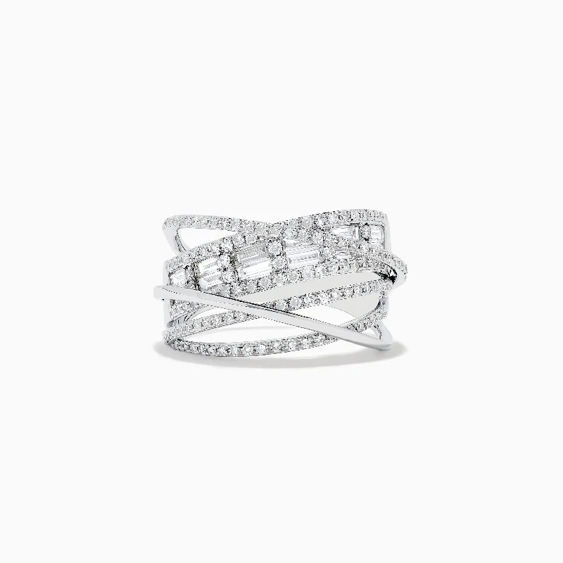 Ladies Rings with Pollucite-Classique 14K White Gold Diamond Cross Over Ring