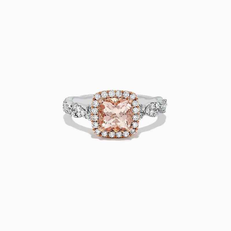 Ladies Rings with Clinozoisite-Blush 14K Two Tone Gold Morganite and Diamond Ring, 1.60 TCW