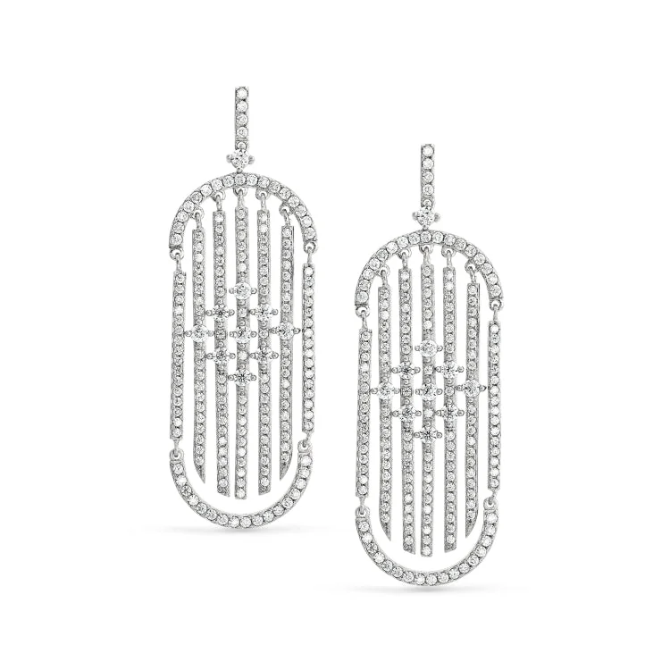 Ladies Earrings Matte Finish-Platinum Finish Sterling Silver Micropave Cascade Earrings with Simulated Diamonds