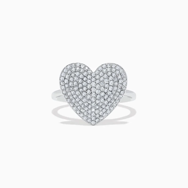 Ladies Rings with Engraving-Pave Classica 14K White Gold Diamond Heart Ring