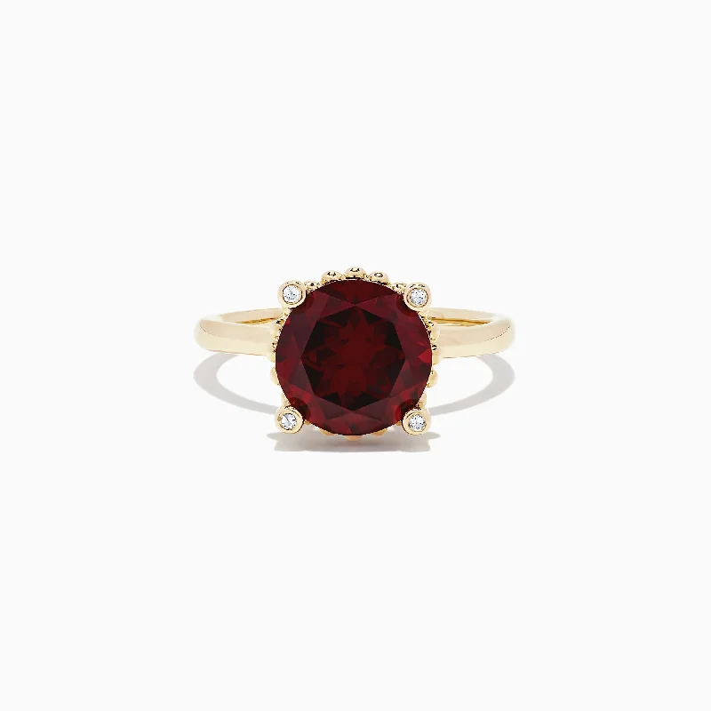 Ladies Rings for Travel-Bordeaux 14K Yellow Gold Garnet and Diamond Ring, 5.67 TCW