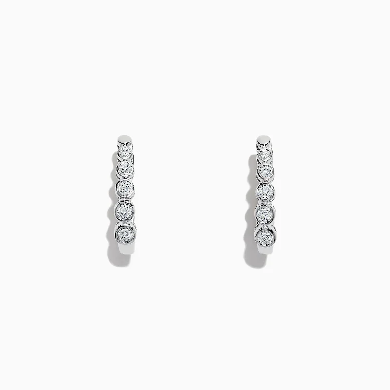 Ladies Earrings Simple Style-Pave Classica 14K White Gold Diamond Huggie Hoop Earrings, 0.57 TCW