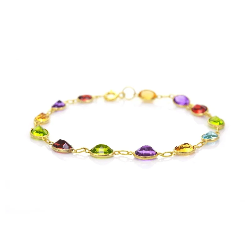 Oval Bracelets -9ct Yellow Gold Bezel Multi Gemstone Bracelet