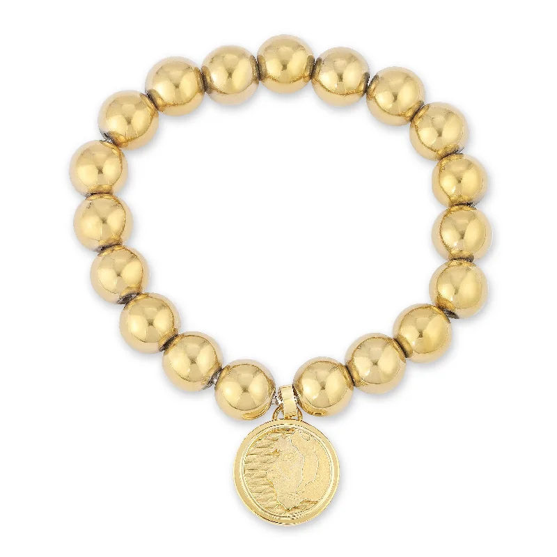 Golden Beaded Bracelet with Lioness Coin