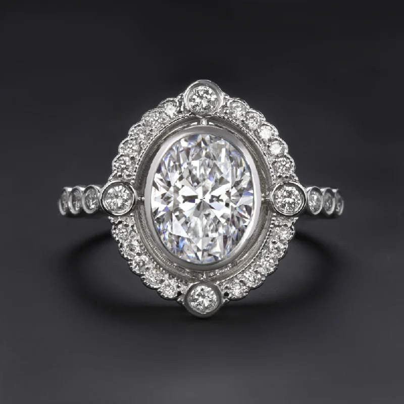 Ladies Engagement Rings Unique Cut-1.5 CARAT GIA CERTIFIED DIAMOND ENGAGEMENT RING E SI2 HALO OVAL SHAPE PLATINUM