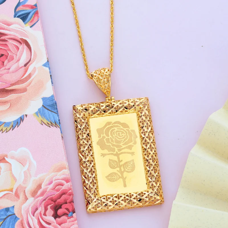 Silver Necklaces -Gold Necklace (Chain Rectangle Shaped Rose Frame Pendant) 21KT - FKJNKL21KM9619