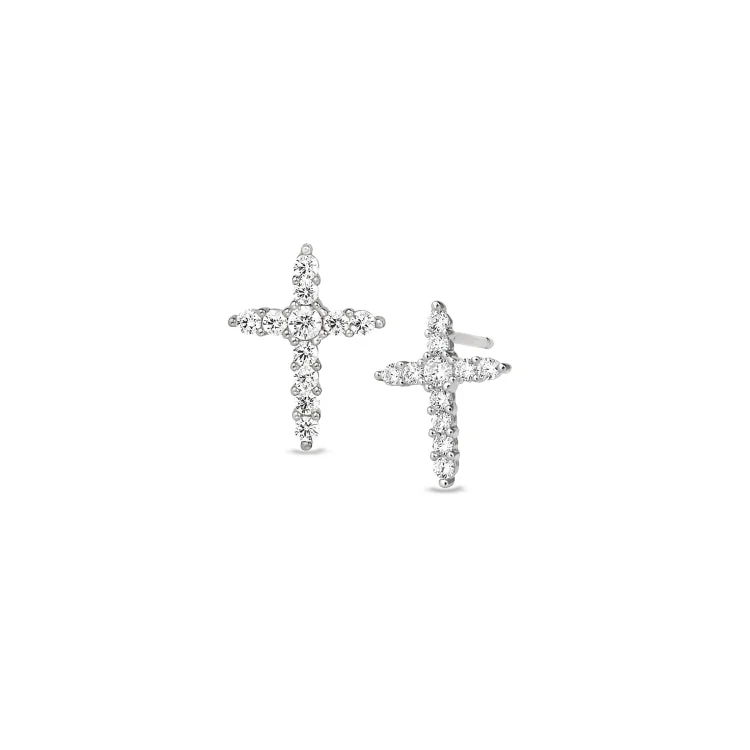 Ladies Earrings with Brookite-Platinum Finish Sterling Silver Cross Earrings with Simulated Diamonds