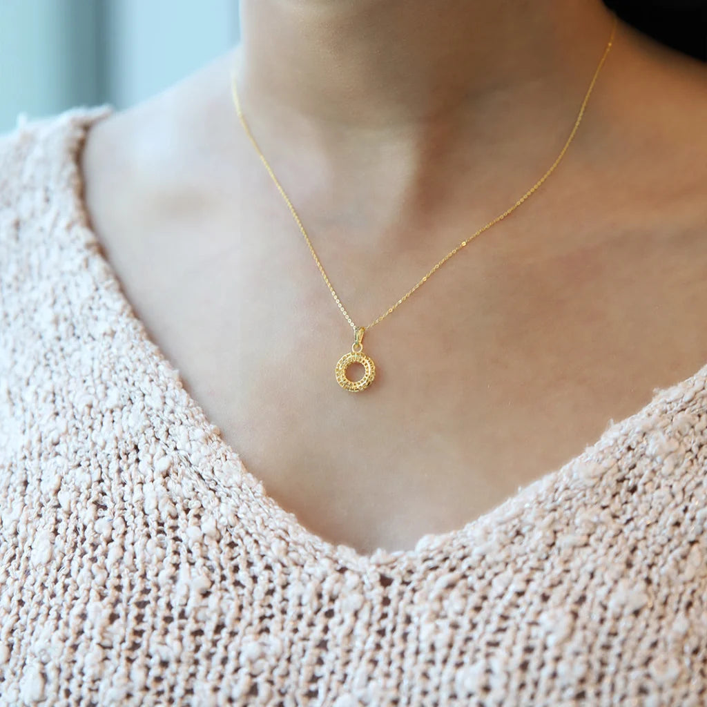 Romantic Necklaces -Gold Necklace (Chain With Round Shaped Hollow Pendant) 21KT - FKJNKL21KM7941