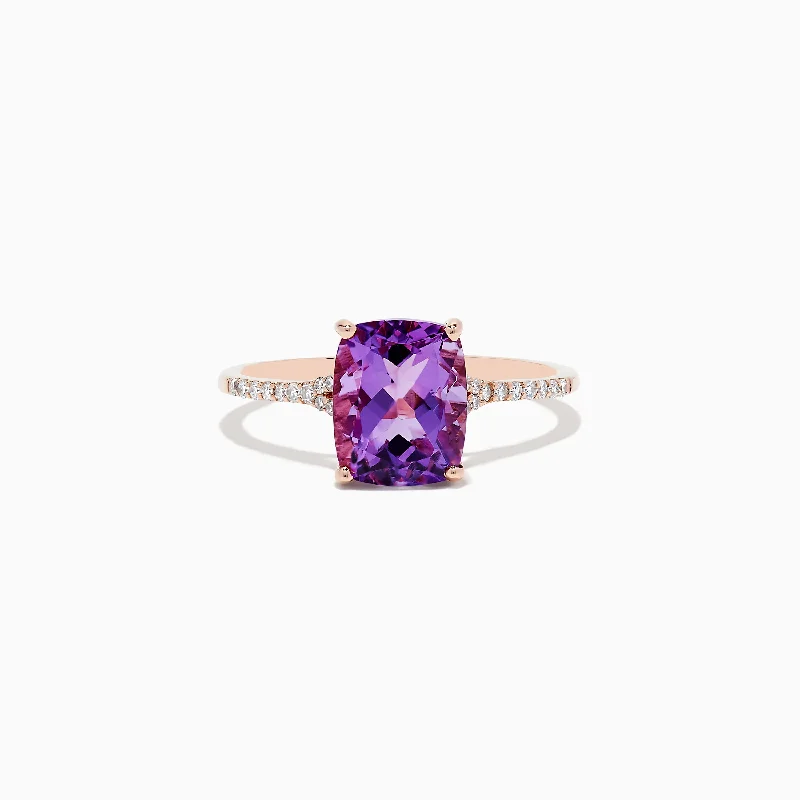 Ladies Rings Retro Design-14K Rose Gold Amethyst and Diamond Ring, 2.21 TCW