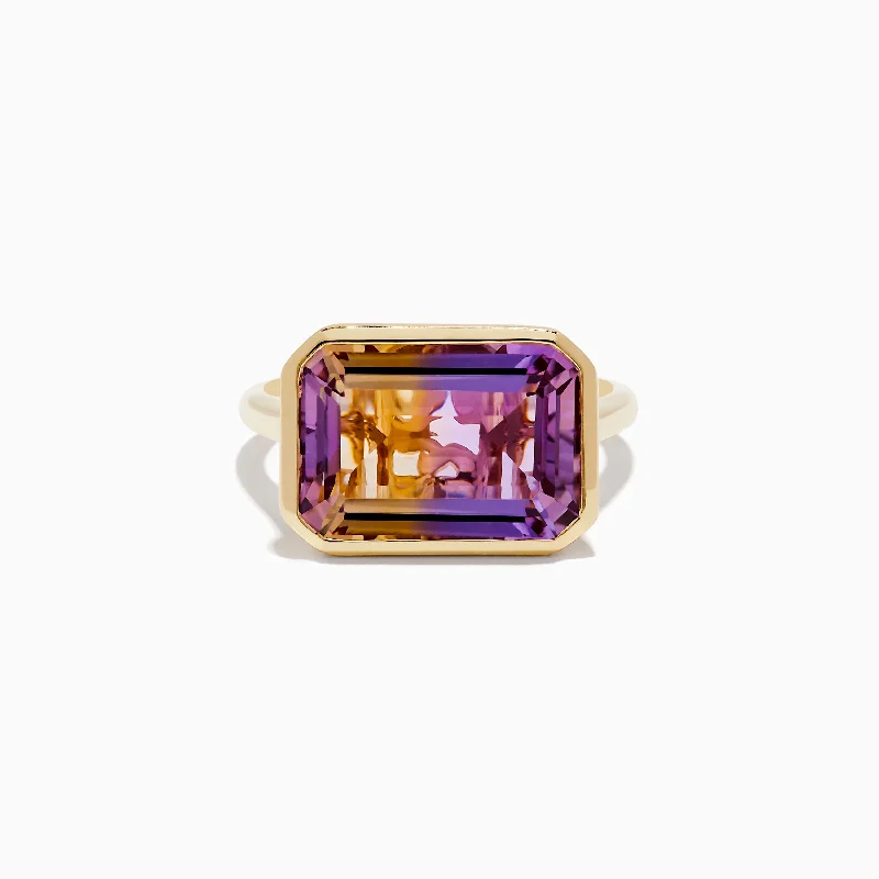 Ladies Rings with Zincite-14K Yellow Gold Ametrine Bezel Ring