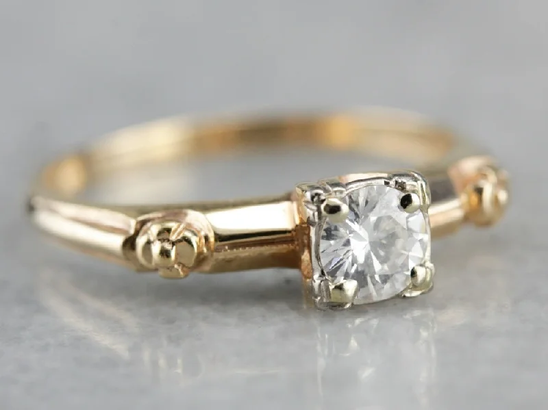 Ladies Engagement Rings Delicate Band-Retro Vintage Diamond Engagement Ring with Floral Details