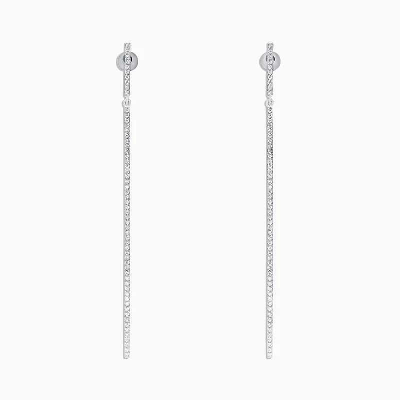 Ladies Earrings for Grandmas-Pave Classica 14K White Gold Diamond Vertical Earrings, 0.35 TCW