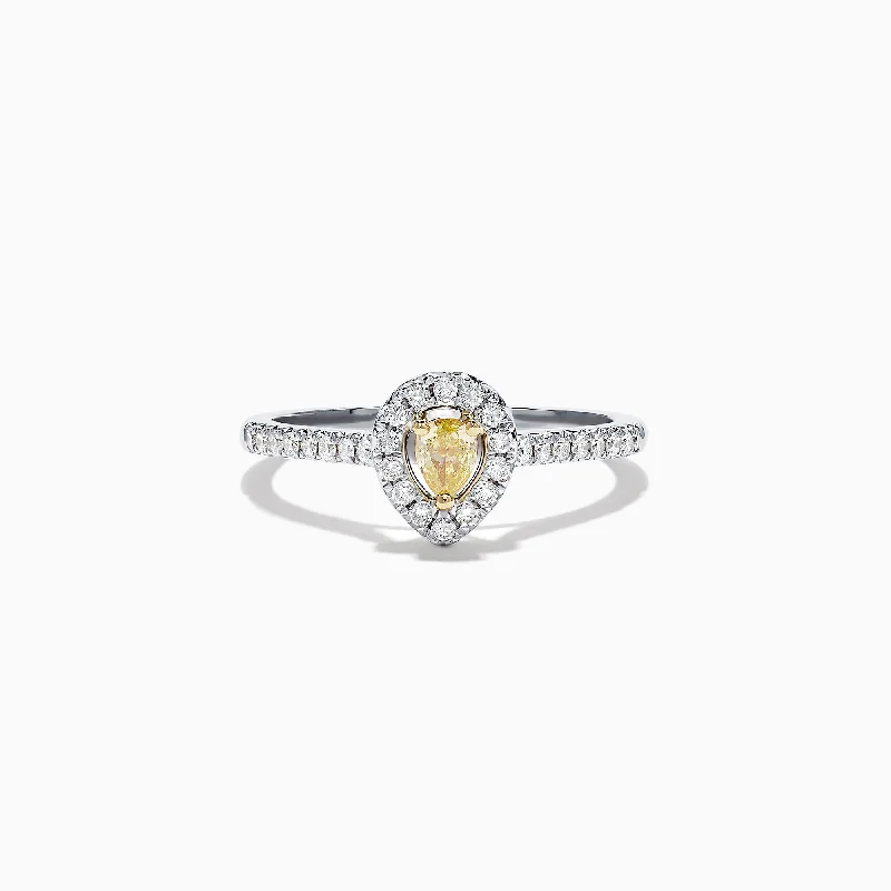 Ladies Rings with Chalcanthite-Canare 18K Two Tone Gold Yellow and White Diamond Ring, 0.36 TCW