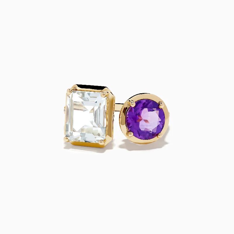 Ladies Rings for Leaders-14k Yellow Gold Amethyst and White Topaz Toi Et Moi Ring