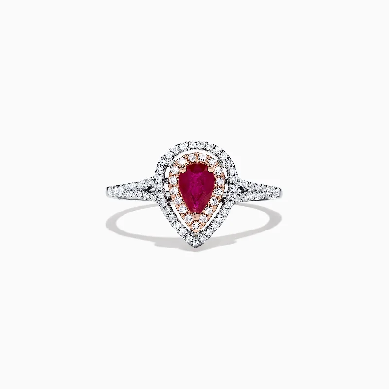 Ladies Rings with Grandidierite-Ruby Royale 14K Two Tone Gold Pear Shaped Ruby and Diamond Ring, 0.77 TCW