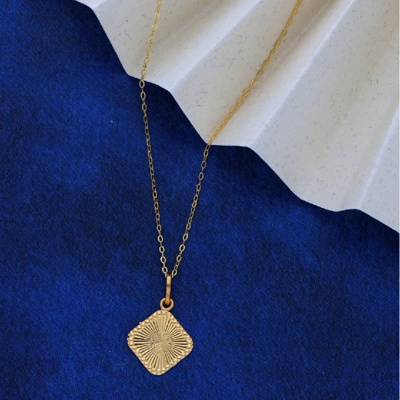 Birthstone Necklaces -Gold Necklace (Chain Sun Rays Square Shaped Pendant) 21KT - FKJNKL21KM9577