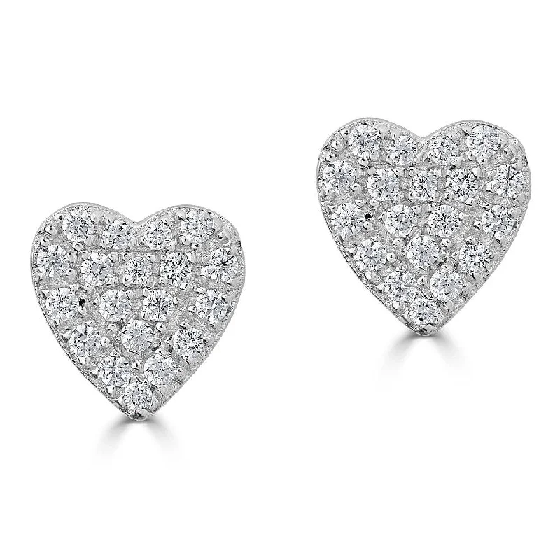 Ladies Earrings for Nurses-EMILIQUE 14KT GOLD 1/6 CTW DIAMOND PAVE HEART STUD EARRINGS