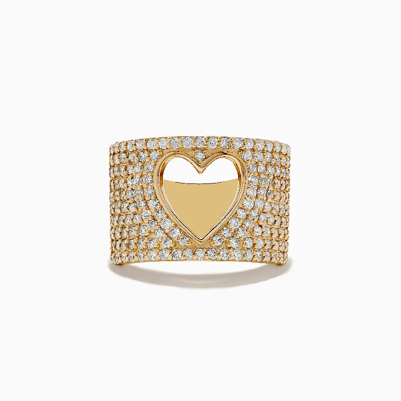 Ladies Rings with Topaz-D'oro 14K Yellow Gold Diamond Open-Heart Ring