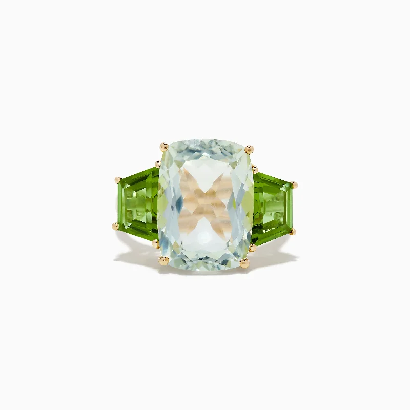 Ladies Rings with Lepidolite-14K Yellow Gold Green Amethyst and Peridot Ring