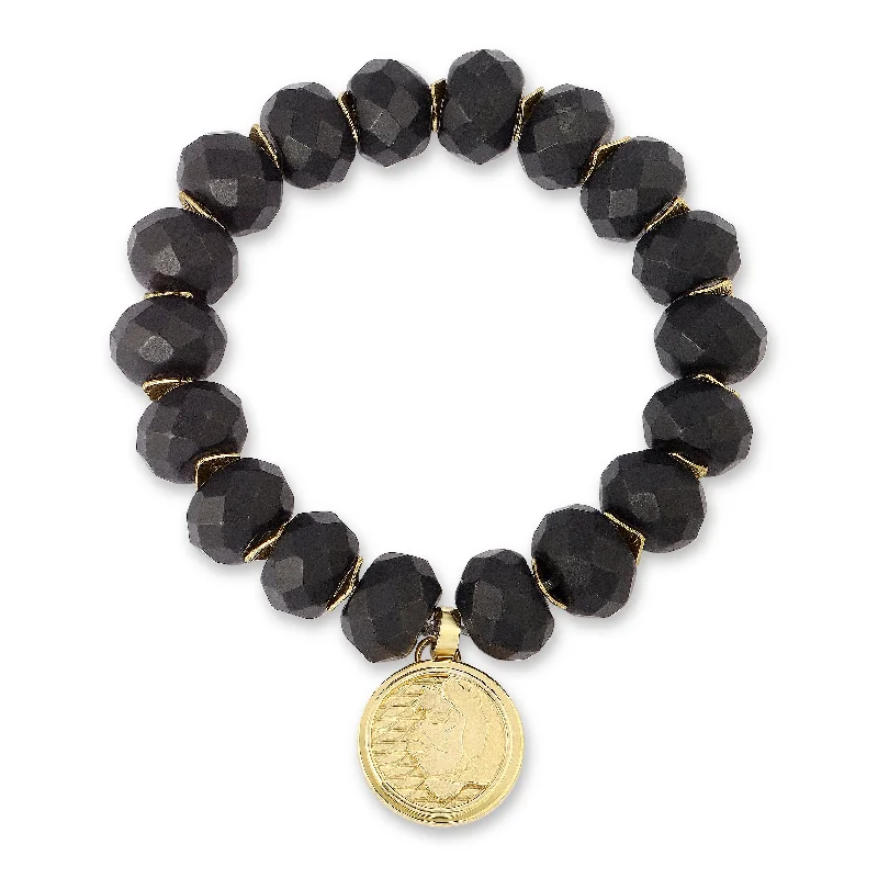 Family Bracelets -Midnight Beaded Bracelet with Lioness Coin