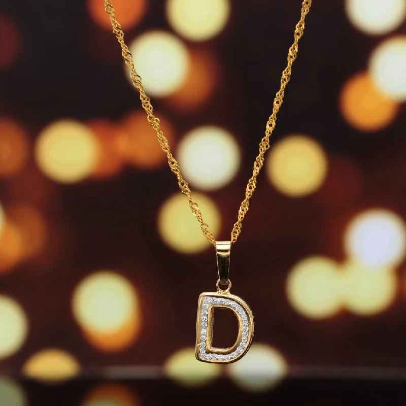 Galaxy Necklaces -Gold Necklace (Chain with D Shaped Alphabet Letter Pendant) 18KT - FKJNKL18K9410