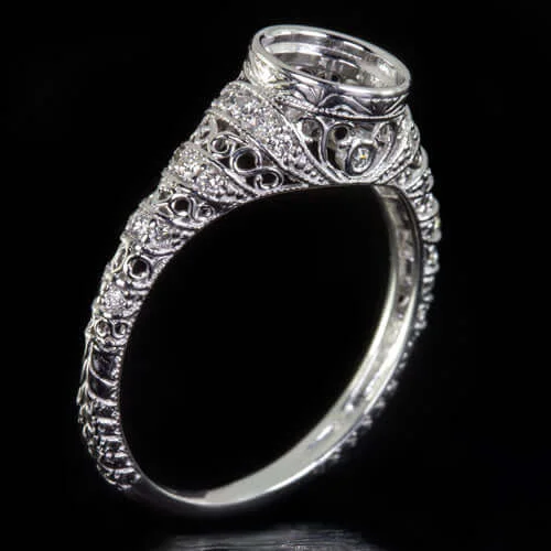 Ladies Engagement Rings with Heliodor-VINTAGE STYLE DIAMOND ENGAGEMENT RING ROUND 6.5mm BEZEL SETTING MOUNT FILIGREE