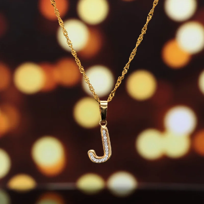 Forest Necklaces -Gold Necklace (Chain with J Shaped Alphabet Letter Pendant) 18KT - FKJNKL18K9416