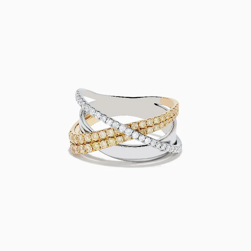 Ladies Rings Dainty Style-14K Two-Tone Gold Yellow and White Diamond Crossover Ring