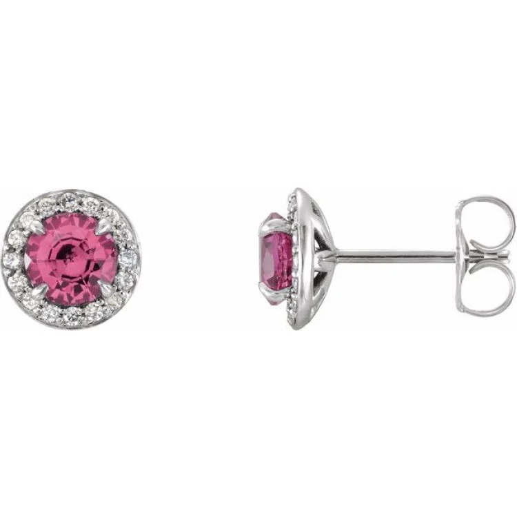 Ladies Earrings for Writers-14K White 4.5 mm Natural Pink Tourmaline & 1/6 CTW Natural Diamond Earrings