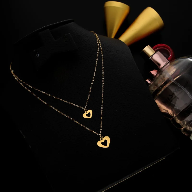 Glow Necklaces -Gold Layered Necklace (Chain With Hollow Heart Shaped Pendant) 21KT - FKJNKL21KM9782