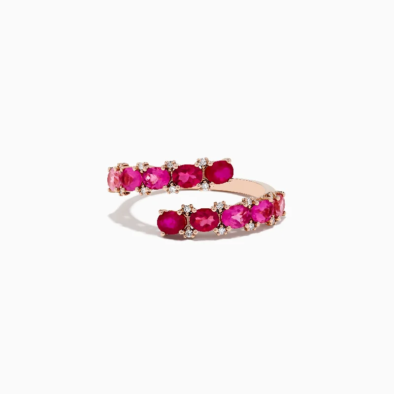 Ladies Rings for Daughters-14k Rose Gold Pink Tourmaline and Ruby Bypass Ring 1.49 TCW