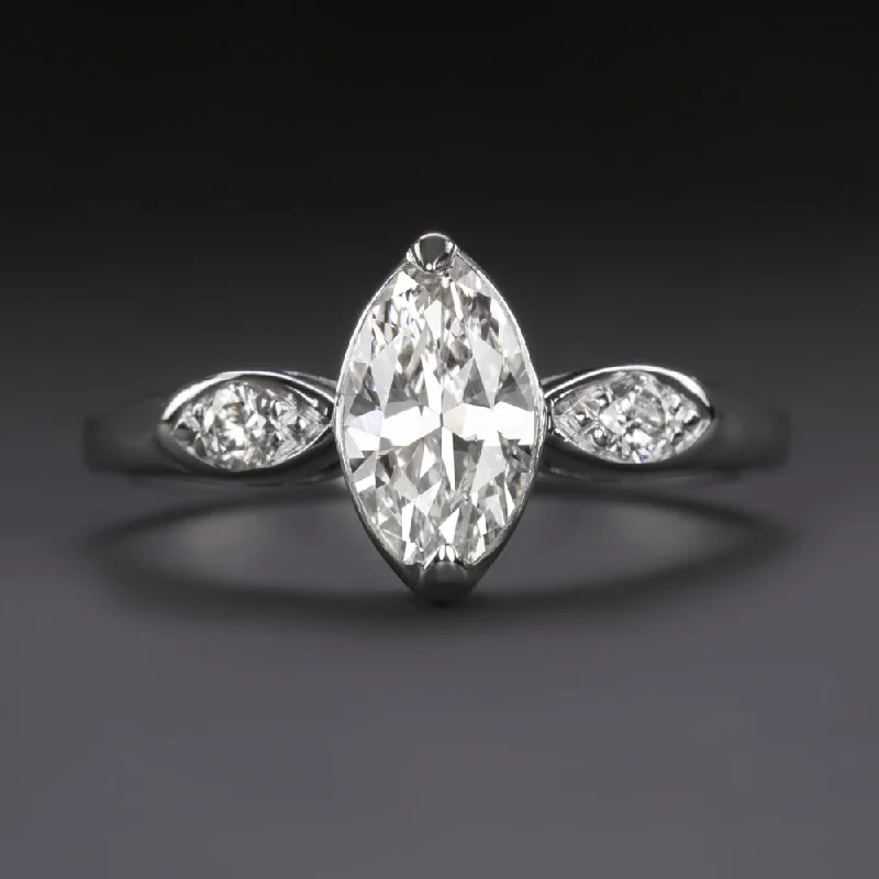 Ladies Engagement Rings Star Shape-VINTAGE DIAMOND ENGAGEMENT RING 0.70ct G VS1 OLD MARQUISE CUT 3 STONE WHITE GOLD