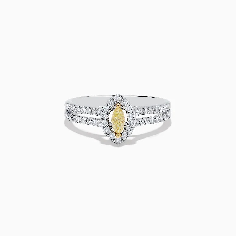 Ladies Rings with Dumortierite-Canare 18K Two-Tone Gold Marquise Shaped Yellow Diamond Ring