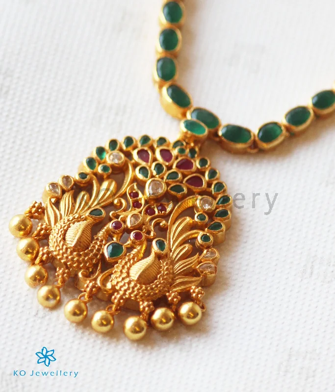 Sun Necklaces -The Abhaya Silver Kempu Necklace(Green)