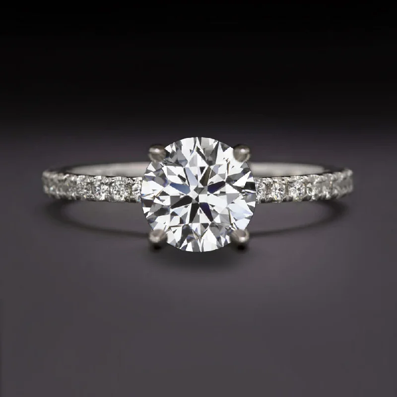 Ladies Engagement Rings with Euclase-1 CARAT LAB CREATED DIAMOND ENGAGEMENT RING EXCELLENT ROUND CUT 14k PAVE BAND