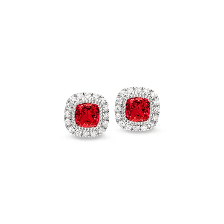 Ladies Earrings Crown Shape-Platinum Finish Sterling Silver Micropave Simulated Ruby Earrings with Simulated Diamonds