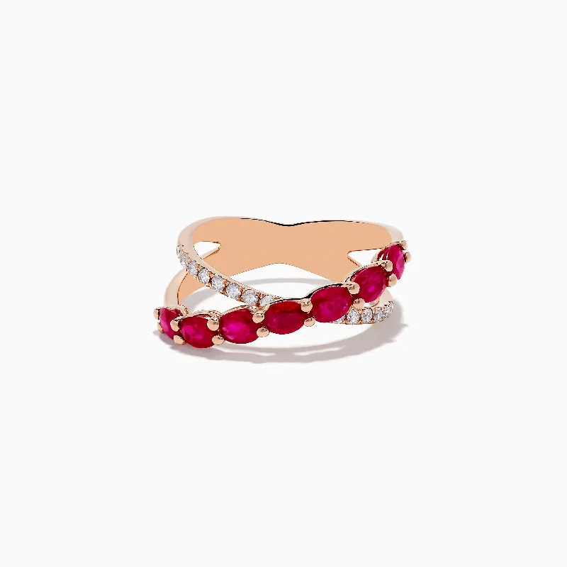 Ladies Rings with Quartz-Ruby Royale 14K Rose Gold Ruby and Diamond Crossover Ring