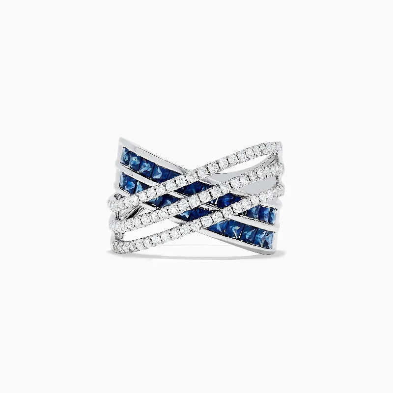 Ladies Rings with Iolite-14K White Gold Blue Sapphire and Diamond Crossover Ring